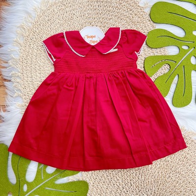 Vestido Manga Curta Tricoline - Vermelho